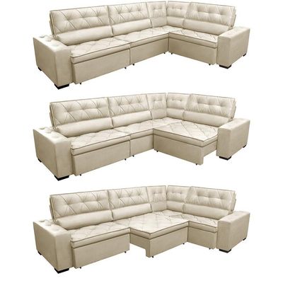 Sofa De Canto Retrátil E Reclinável Com Molas Cama Inbox Austin 3,45x2,44 Ou 2,44x3,45 Velusoft Bege