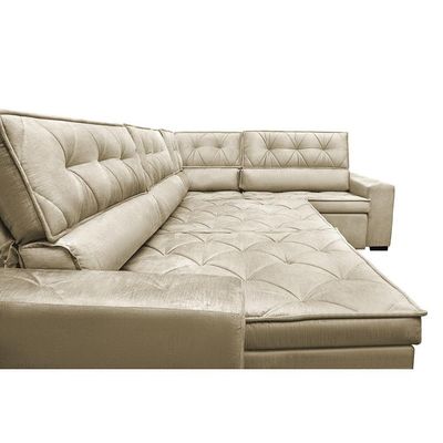 Sofa De Canto Retrátil E Reclinável Com Molas Cama Inbox Austin 3,45x2,44 Ou 2,44x3,45 Velusoft Bege