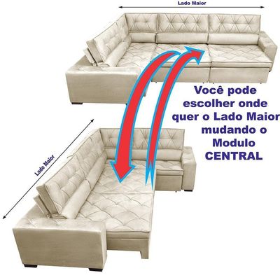 Sofa De Canto Retrátil E Reclinável Com Molas Cama Inbox Austin 3,45x2,44 Ou 2,44x3,45 Velusoft Bege