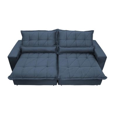 Sofa Retrátil E Reclinável 2,72m Com Molas Ensacadas Cama Inbox Soft Tecido Suede Azul