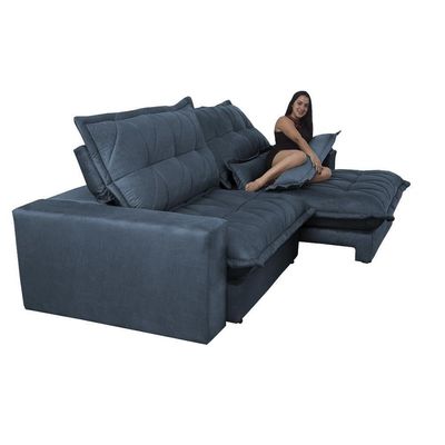 Sofa Retrátil E Reclinável 2,72m Com Molas Ensacadas Cama Inbox Soft Tecido Suede Azul