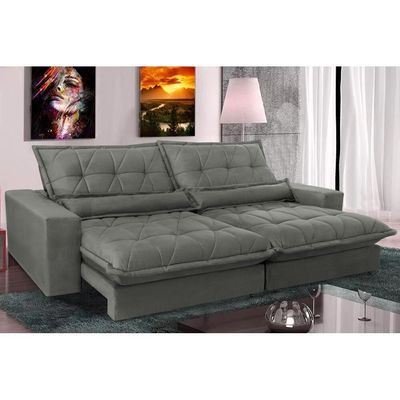 Sofa Retrátil E Reclinável Cama Inbox Soft Tecido Suede Cinza