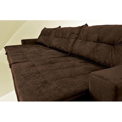 Sofá Austrália 3,82 Mts Retrátil, Reclinável Com Molas E Pillow No Assento Tecido Suede Café