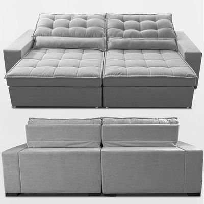 Sofá Retrátil E Reclinável 2,72m Molas Ensacadas Belle. Boucle Cama Inbox Cinza Claro