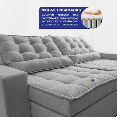 Sofá Retrátil E Reclinável 2,72m Molas Ensacadas Belle. Boucle Cama Inbox Cinza Claro