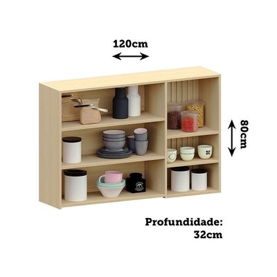 Armário Aéreo 100% Mdf 2 Portas Com Nicho 120cm Aura Luciane Carvalho/cinza Cristal