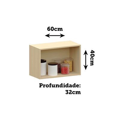 Armário Aéreo Para Geladeira 100% Mdf 2 Portas 60cm Aura Luc Carvalho/cinza Cristal