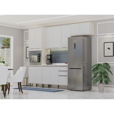 Cozinha Modulada Compacta 4 Peças Com Tampo Art Luciane Móve Pátina-cinza Cristal