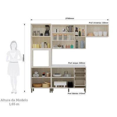 Cozinha Modulada Compacta 4 Peças Com Tampo Art Luciane Móve Pátina-cinza Cristal