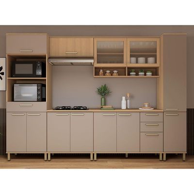 Cozinha Completa 100% Mdf 6 Pçs 310cm Duna Luciane Móveis Freijó-cinammon