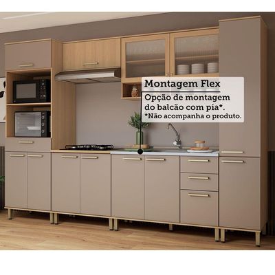Cozinha Completa 100% Mdf 6 Pçs 310cm Duna Luciane Móveis Freijó-cinammon