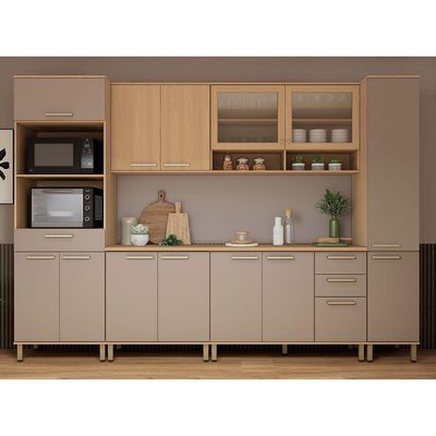 Cozinha Completa 100% Mdf 6 Pçs 310cm Duna Luciane Móveis Freijó-cinammon