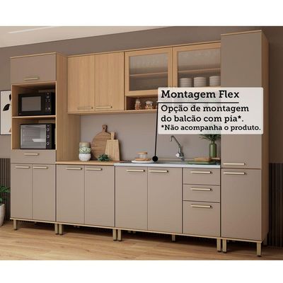 Cozinha Completa 100% Mdf 6 Pçs 310cm Duna Luciane Móveis Freijó-cinammon