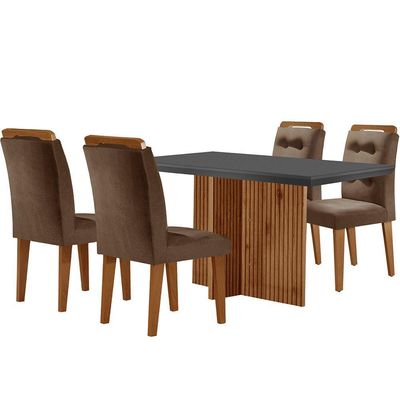 Mesa Olímpia 120cm Mdf Vidro Canto Reto Com 4 Cadeiras