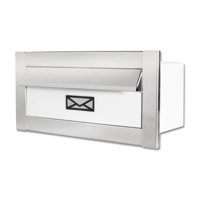 Caixa De Correio Carta Frente Em Inox Polido Brilhante Com Tarja Branca 23 Cm Profundidade