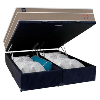 Cama Box Baú Casal Bipartido Suede + Colchão Lis Molas Ensacadas Plumatex 138cm Cor:preto