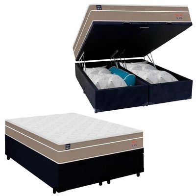 Cama Box Baú Casal Bipartido Suede + Colchão Lis Molas Ensacadas Plumatex 138cm Cor:preto