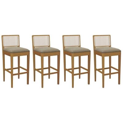 Banqueta Cozinha Sara 1bmm005ca Premium Madeira Maciça Kit 4 Un Carvalho/boucle Bege Fendi/tela Bege Kappesberg