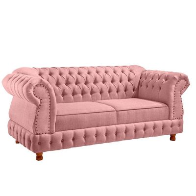 Sofá Chesterfield Moscatto 3 Lugares Via Veludo Rosê
