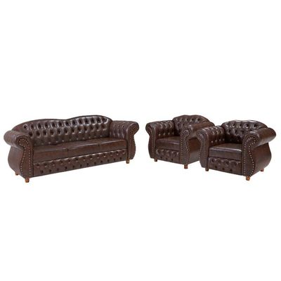 Conjunto 03 Peças Sofá E Poltronas Chesterfield Merlô Via Courano Marrom Pinhão