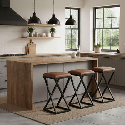 Kit 3 Banco Banqueta Baixa Bistrô Cozinha 50 Cm Bancada Corino Marrom