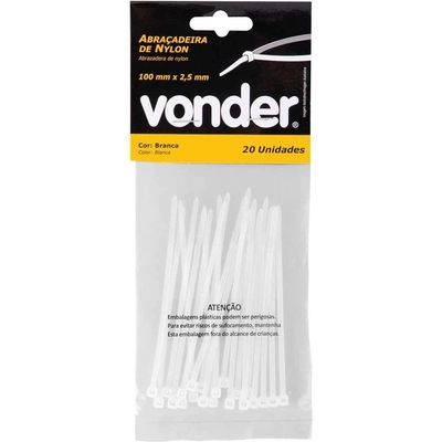Abraçadeira De Nylon, Branca, 100 Mm X 2,5 Mm, Com 20 Peças, Vonder Ostenvonder