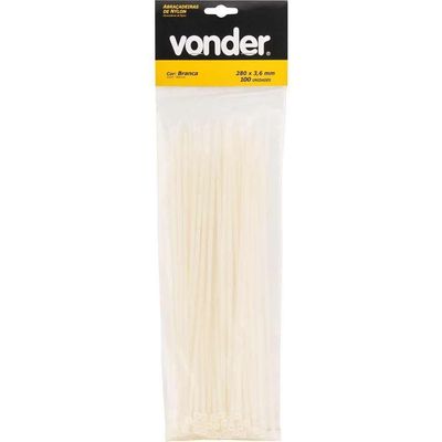 Abraçadeira De Nylon, Branca, 280 Mm X 3,6 Mm, Com 100 Peças, Vonder