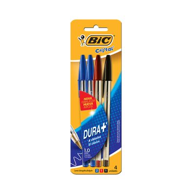 Caneta Esferográfica Bic Dura Mais 1.0mm Colors com 4 Unidades