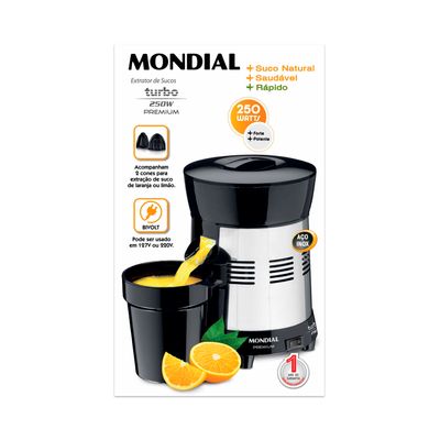 Extrator de Frutas Mondial Premium Turbo E-10 1,0L Preto 250W - Bivolt