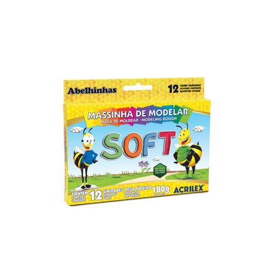 Massa Modelar Acrilex Soft Base de Amido com 12 Cores 180g