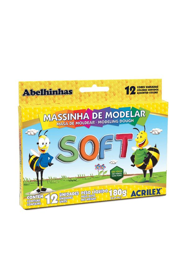 Massa Modelar Acrilex Soft Base de Amido com 12 Cores 180g
