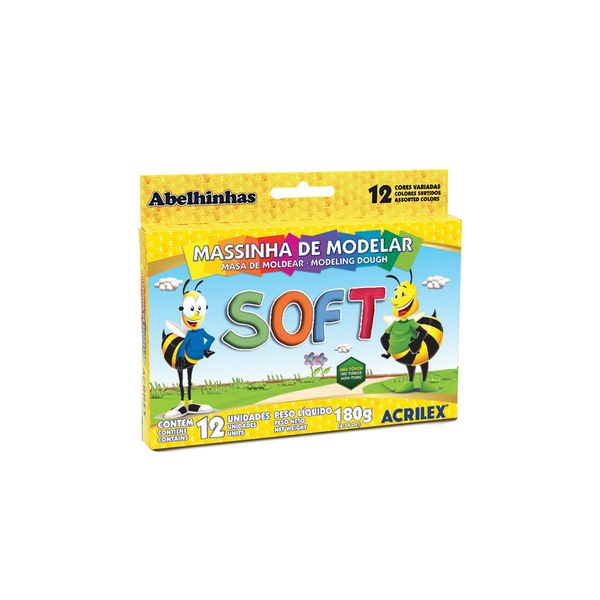 Massa Modelar Acrilex Soft Base de Amido com 12 Cores 180g