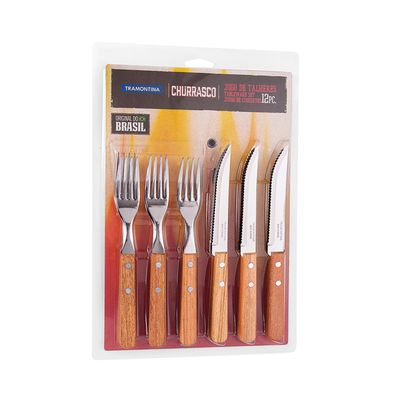 Conjunto de Talher para Churrasco Tramontina em Inox com Cabo de Madeira 12 Peças