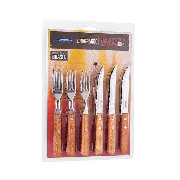 Conjunto de Talher para Churrasco Tramontina em Inox com Cabo de Madeira 12 Peças