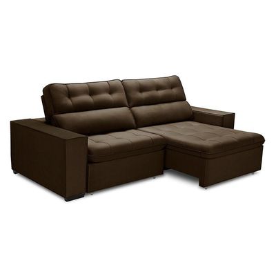 Sofa Retratil Reclinavel 2 Lugares 2,20 Vitória Veludo Marrom Lansofbr