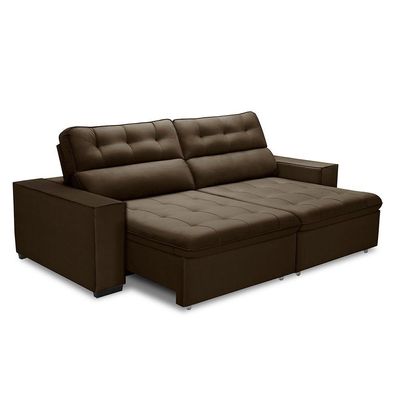 Sofa Retratil Reclinavel 2 Lugares 2,20 Vitória Veludo Marrom Lansofbr