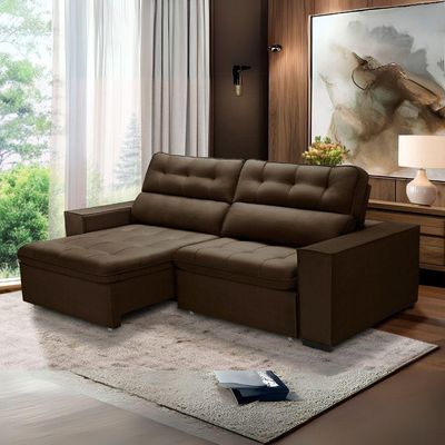 Sofa Retratil Reclinavel 2 Lugares 2,20 Vitória Veludo Marrom Lansofbr