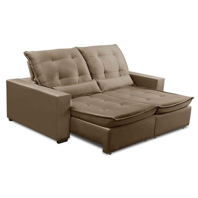 Sofa Retratil Reclinavel 2 Lugares 2,60m Atlantis Veludo Capuccino Lansofbr