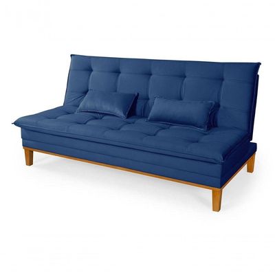 Sofá Cama Reclinável Casal 1,84m Island Suede Azul Marinho Premium
