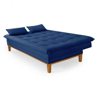 Sofá Cama Reclinável Casal 1,84m Island Suede Azul Marinho Premium