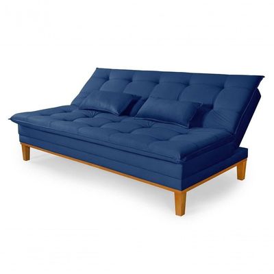 Sofá Cama Reclinável Casal 1,84m Island Suede Azul Marinho Premium