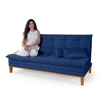 Sofá Cama Reclinável Casal 1,84m Island Suede Azul Marinho Premium
