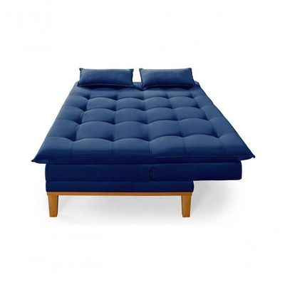 Sofá Cama Reclinável Casal 1,84m Island Suede Azul Marinho Premium