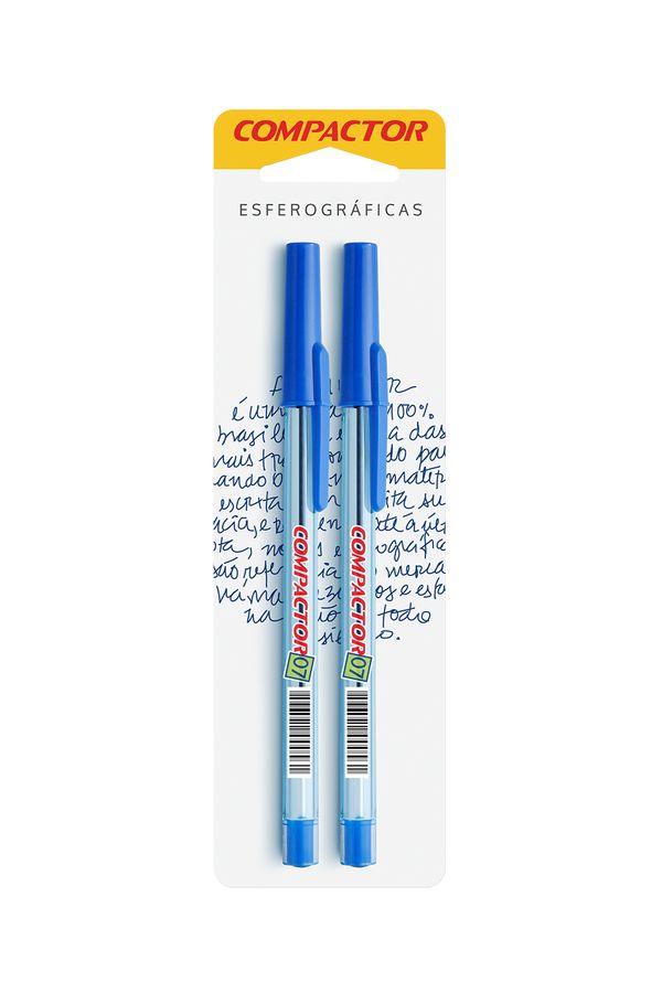 Caneta Esferográfica Compactor 0.7mm Azul com 2 Unidades