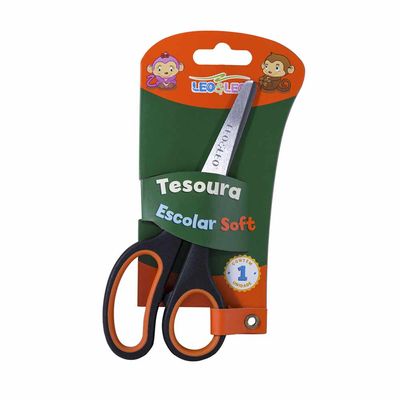 Tesoura Escolar Leonora com Ponta Redonda Soft Emborrachada 12cm - Item Sortido