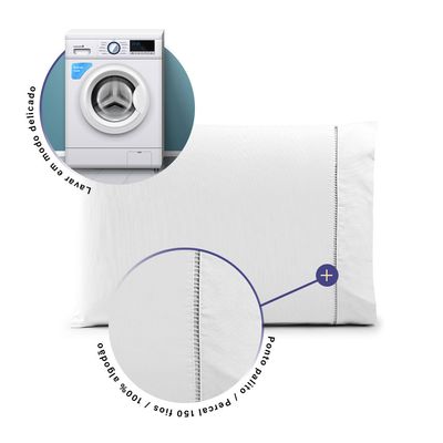 Par de Fronhas 70cm x 50cm 2 Peças Paris  Percal 150 Fios 100% Algodão - Branco