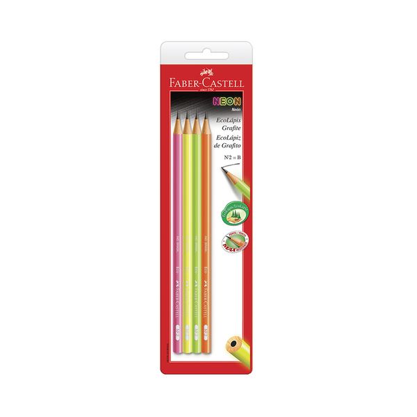 Lápis Grafite Faber-Castell Eco Neon Color Nº2B com 4 Unidades Lápis Grafite Faber-Castell Eco Neon Color Nº2B com 4 Unidades