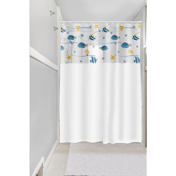 Cortina Plast-Leo para Box com Visor Estampado Peixe