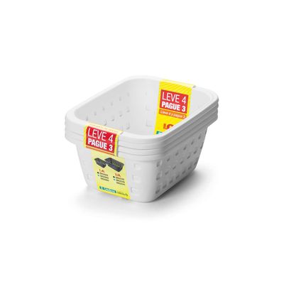 Conjunto de Cesto Organizador Ordene em Plástico Branco Pequeno Leve 4 Pague 3