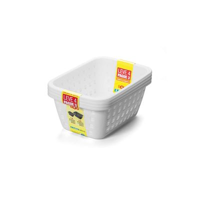 Conjunto de Cesto Organizador Ordene em Plástico Branco Médio Leve 4 Pague 3